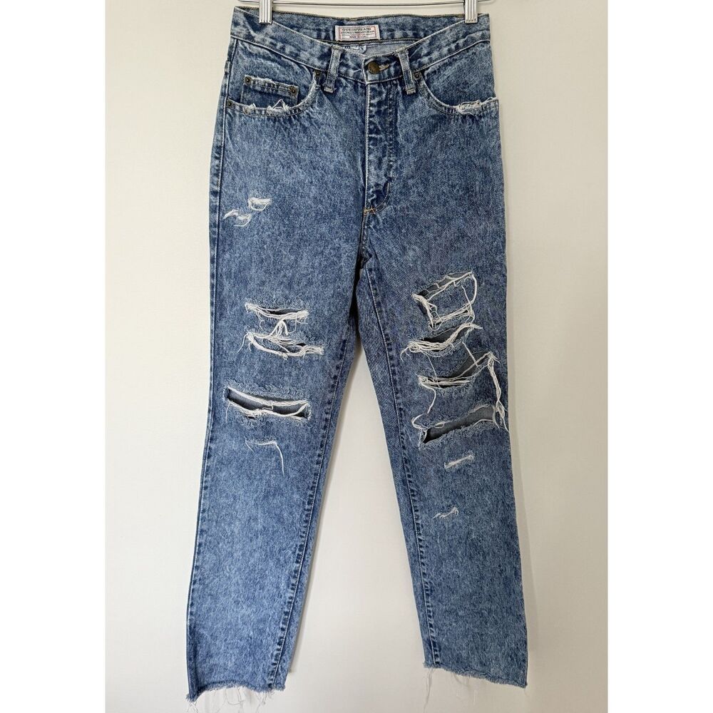 Guess Jeans Mens 90s Acid Wash Cotton Distressed Straight Leg Made in USA Sz 29